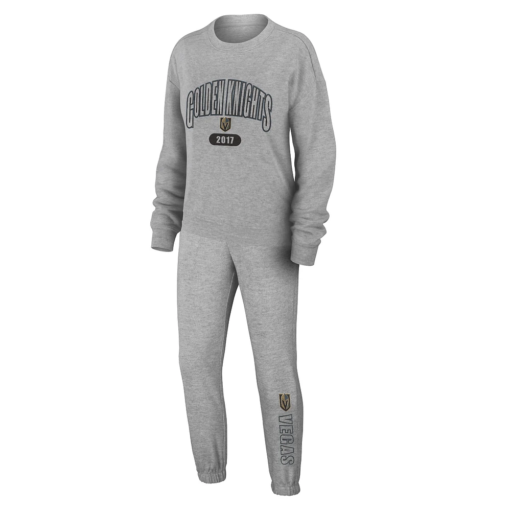 Women's WEAR by Erin Andrews Heather Gray Vegas Golden Knights Knit Long Sleeve Tri-Blend T-Shirt & Pants Sleep Set