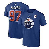 Men's Fanatics Connor McDavid Navy Edmonton Oilers Captain Patch Authentic Stack Name and Number T-Shirt