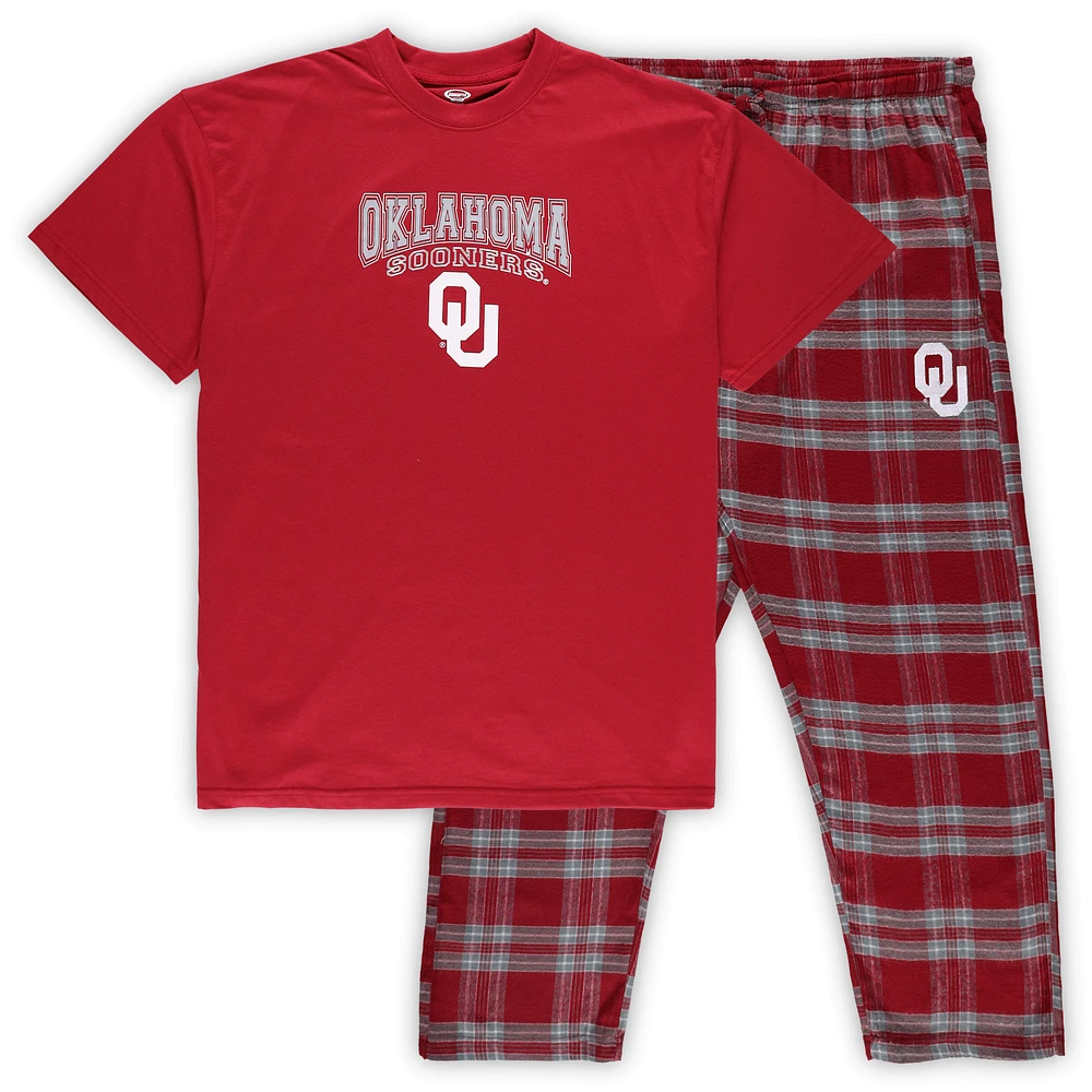 Men's Profile Crimson/Gray Oklahoma Sooners Big & Tall 2-Pack T-Shirt Flannel Pants Set