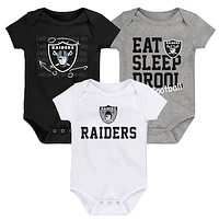 Newborn & Infant Black/White/Heather Gray Las Vegas Raiders Three-Pack Eat, Sleep Drool Retro Bodysuit Set