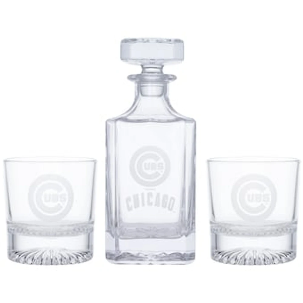 Chicago Cubs Three-Piece Decanter & Rocks Glasses Set