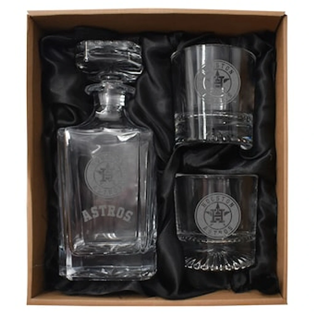 Houston Astros Decanter & Two Rocks Glasses Set