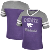 Girls Youth Colosseum Purple/Heather Gray Kansas State Wildcats Summer Striped V-Neck T-Shirt