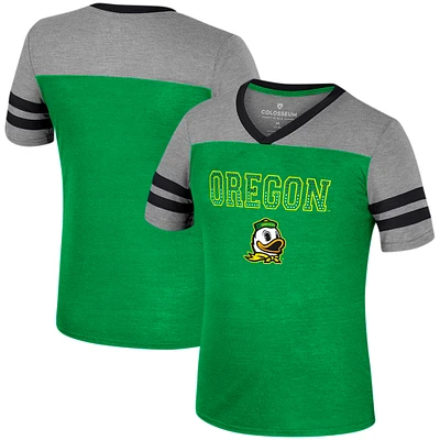 Girls Youth Colosseum Green/Heather Gray Oregon Ducks Summer Striped V-Neck T-Shirt