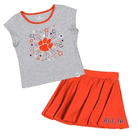 Girls Toddler Colosseum Heather Gray/Orange Clemson Tigers Two-Piece Minds For Molding T-Shirt & Skirt Set