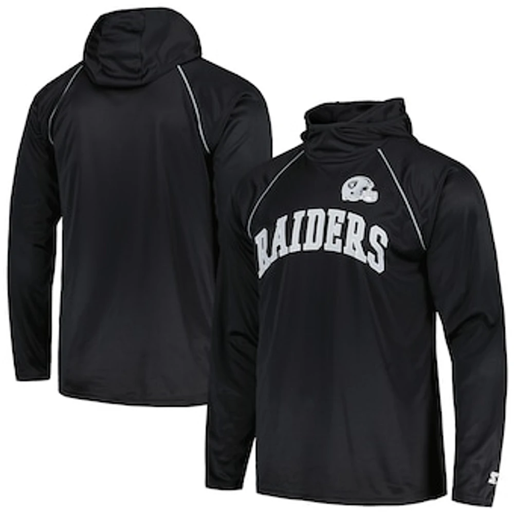 Men's Starter Black Las Vegas Raiders Gridiron Classics Throwback Raglan Long Sleeve Hooded T-Shirt