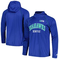 Men's Starter Royal Seattle Seahawks Gridiron Classics Throwback Raglan Long Sleeve Hooded T-Shirt