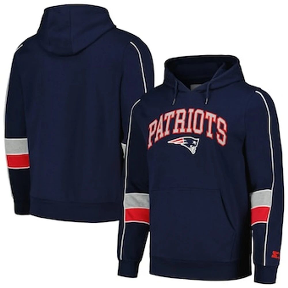 Men's Starter Navy New England Patriots Captain Pullover Hoodie