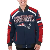 Men's G-III Sports by Carl Banks Navy New England Patriots Power Forward Racing Full-Snap Jacket