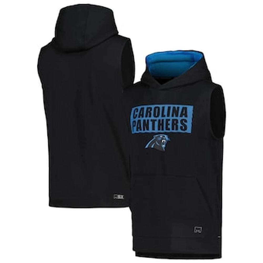 Men's MSX by Michael Strahan Black Carolina Panthers Marathon Sleeveless Pullover Hoodie