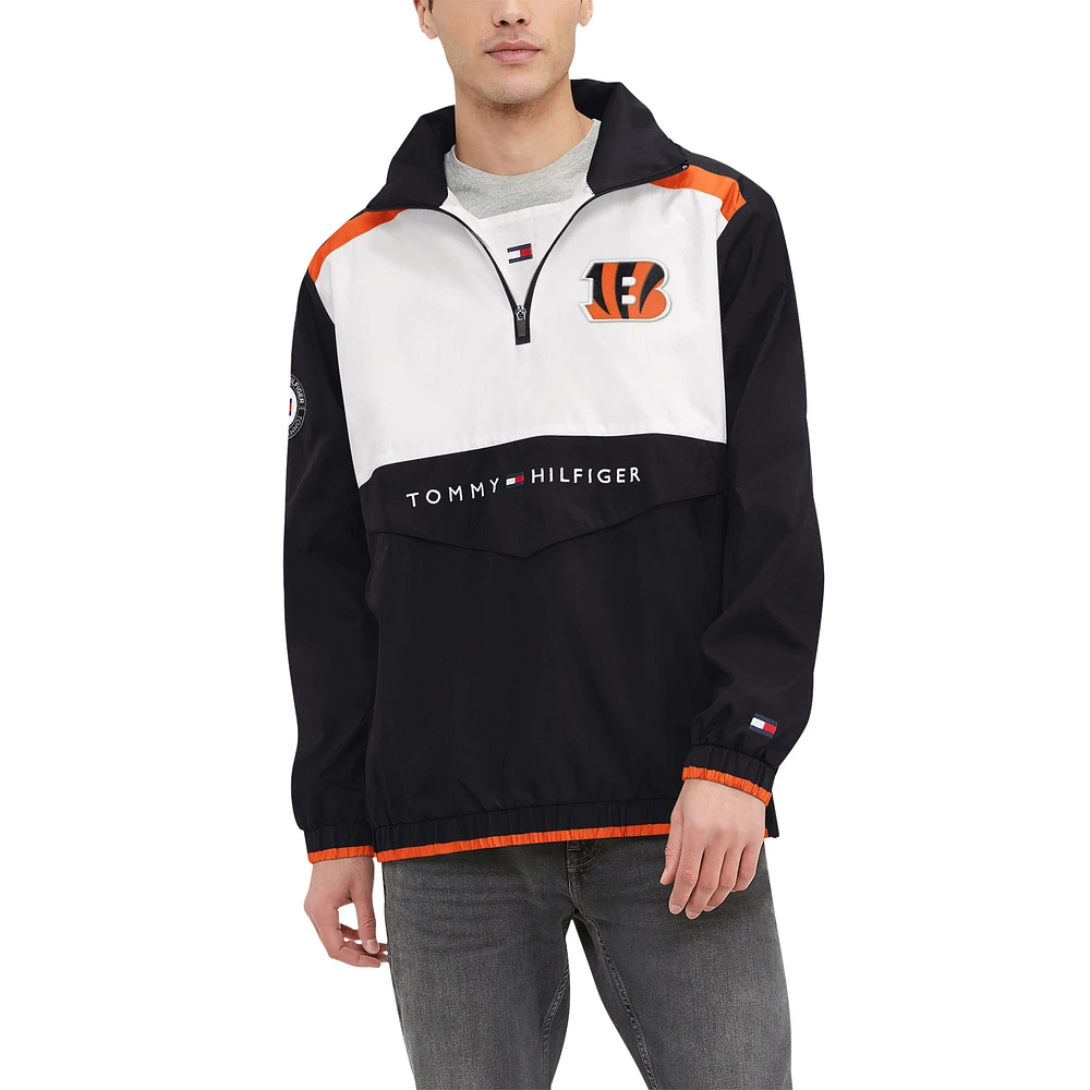 Men's Tommy Hilfiger Black/White Cincinnati Bengals Carter Half-Zip Hooded Top