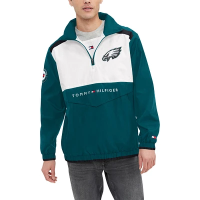 Men's Tommy Hilfiger Kelly Green/White Philadelphia Eagles Carter Half-Zip Hooded Top