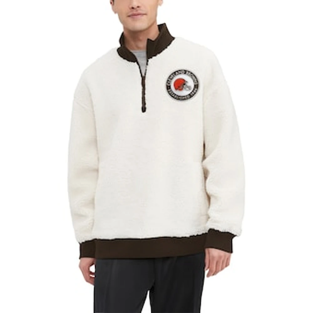 Men's Tommy Hilfiger  Cream Cleveland Browns Jordan Sherpa Quarter-Zip Sweatshirt