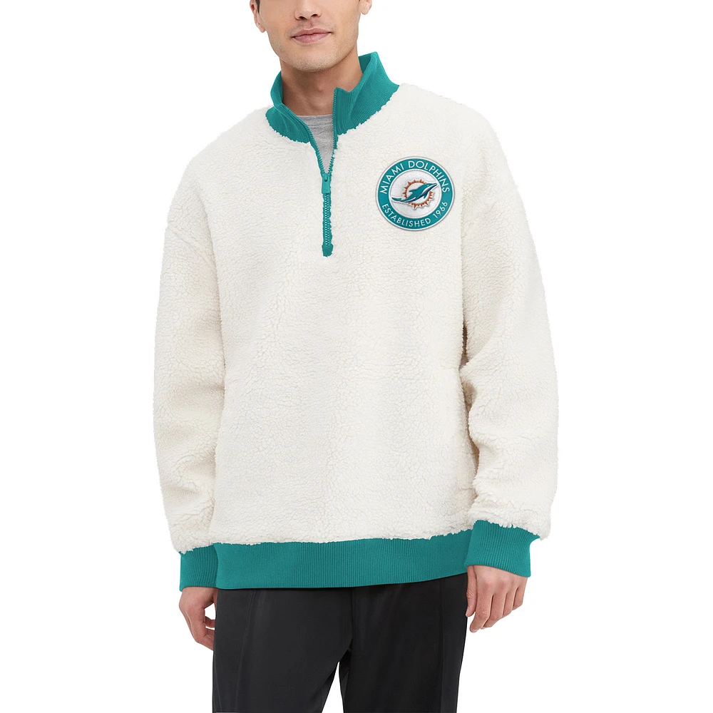 Men's Tommy Hilfiger  Cream Miami Dolphins Jordan Sherpa Quarter-Zip Sweatshirt