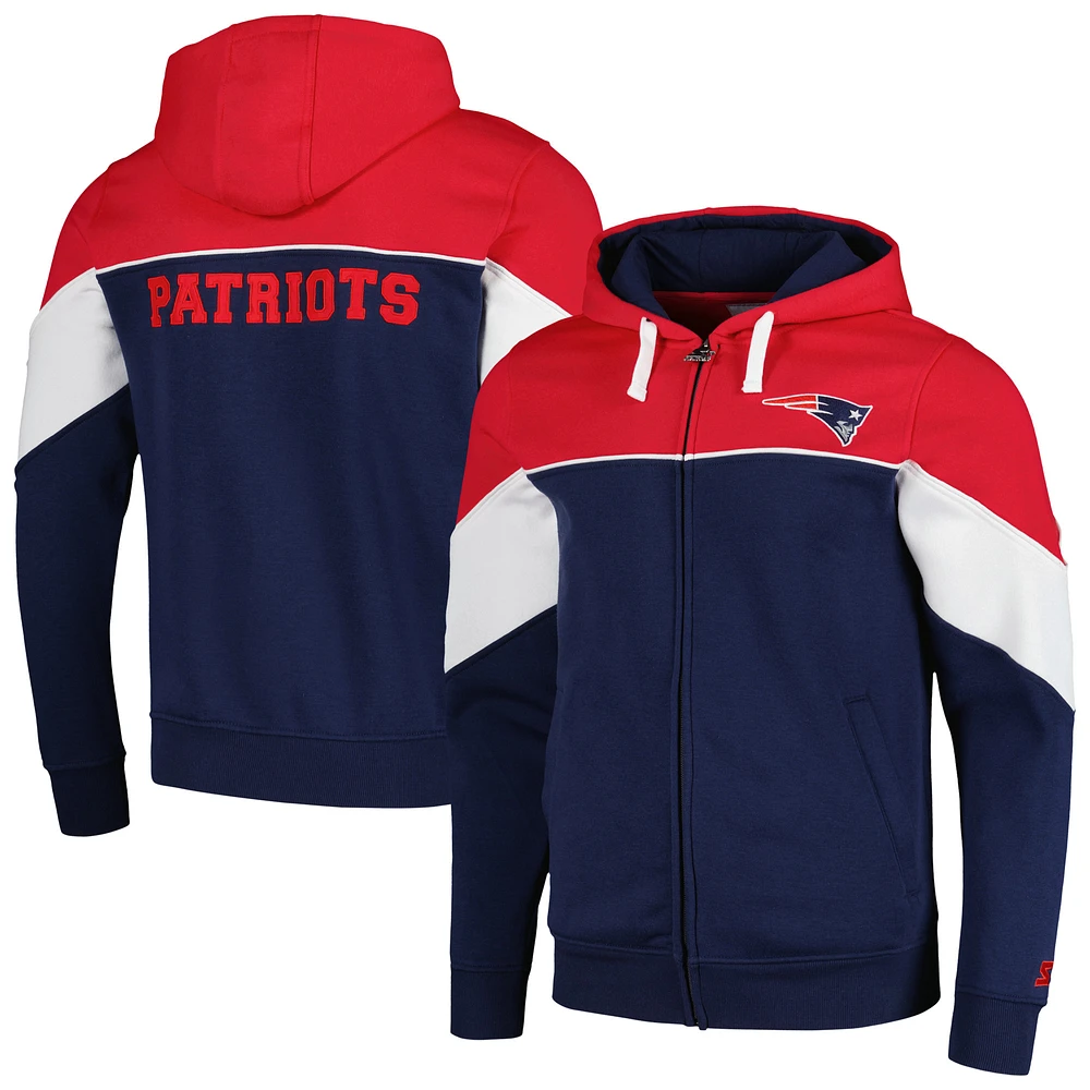 Men's Starter Navy/Red New England Patriots Running Back Full-Zip Hoodie