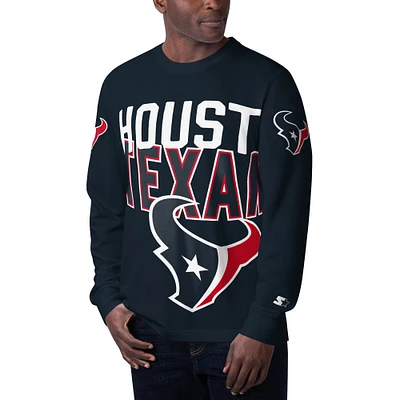 Men's Starter Navy Houston Texans Clutch Hit Long Sleeve T-Shirt