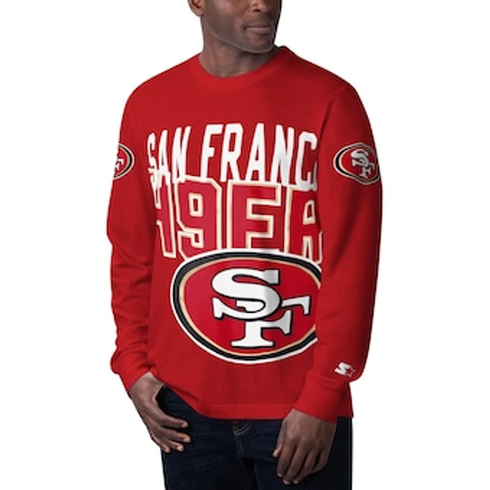 Men's Starter Scarlet San Francisco 49ers Clutch Hit Long Sleeve T-Shirt