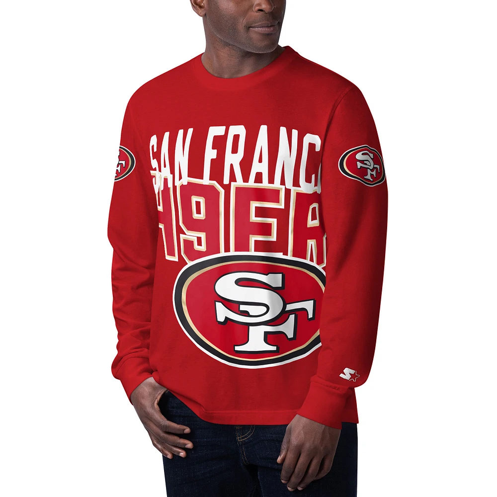 Men's Starter Scarlet San Francisco 49ers Clutch Hit Long Sleeve T-Shirt