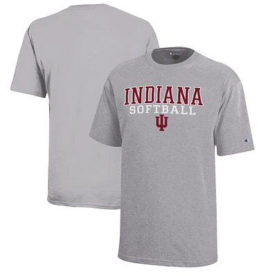 Youth Champion  Gray Indiana Hoosiers Stacked Logo Softball T-Shirt