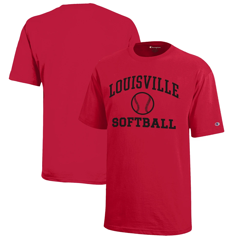 Youth Champion Red Louisville Cardinals Icon Logo Softball T-Shirt