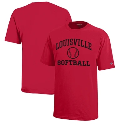 Youth Champion  Red Louisville Cardinals Icon Logo Softball T-Shirt