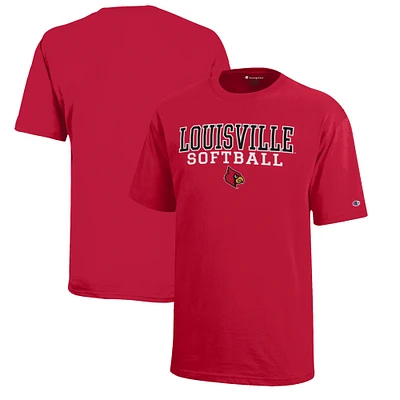 Youth Champion  Red Louisville Cardinals Stacked Logo Softball T-Shirt