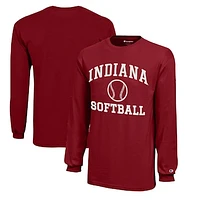 Youth Champion  Crimson Indiana Hoosiers Icon Logo Long Sleeve Softball T-Shirt