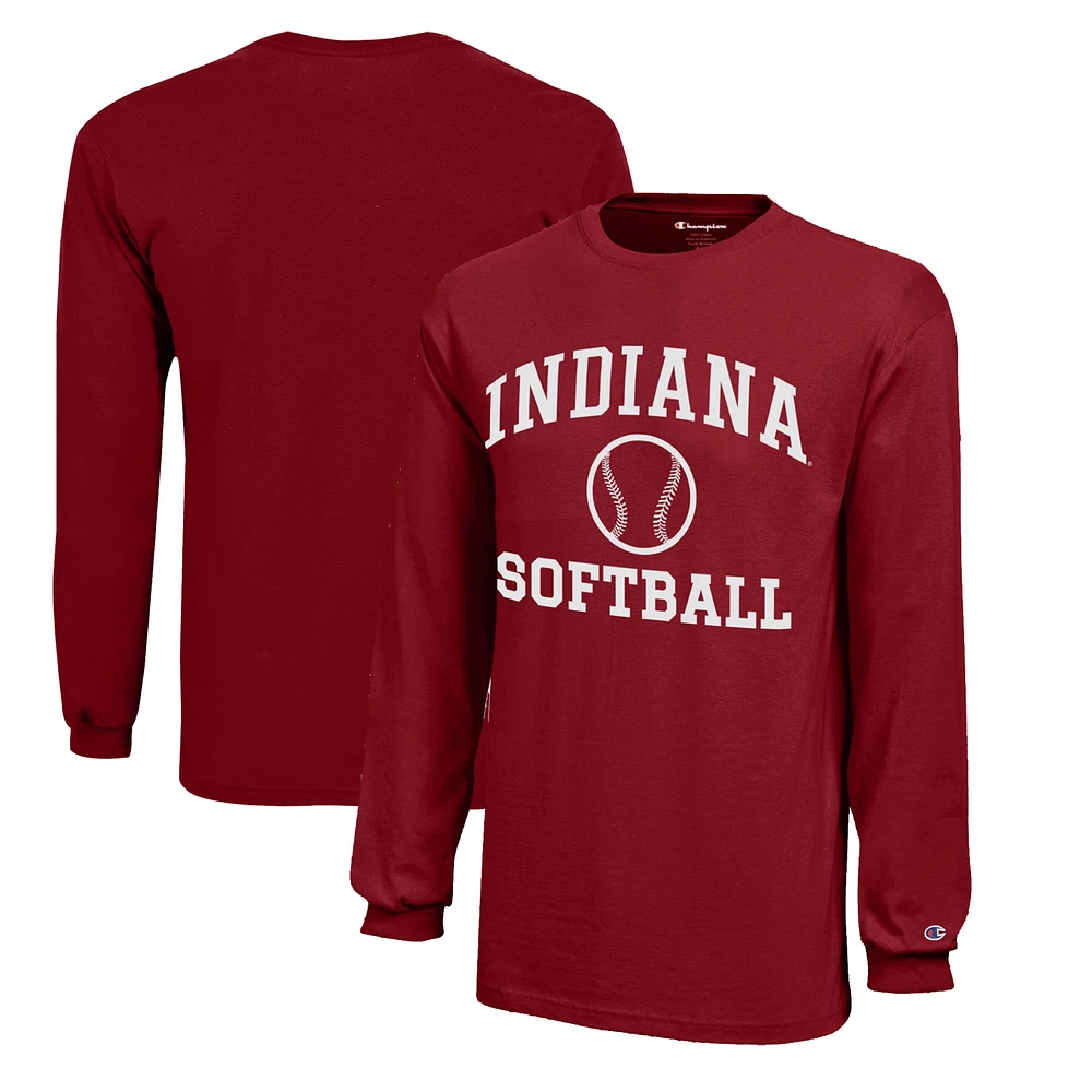 Youth Champion Crimson Indiana Hoosiers Icon Logo Long Sleeve Softball T-Shirt