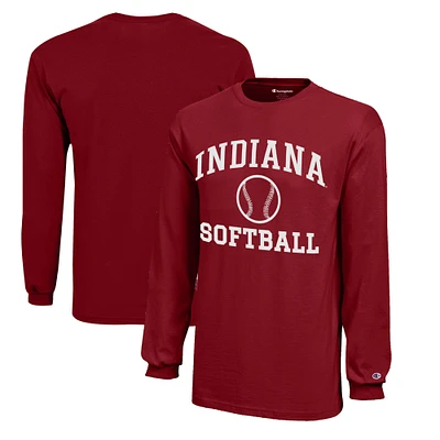 Youth Champion  Crimson Indiana Hoosiers Icon Logo Long Sleeve Softball T-Shirt