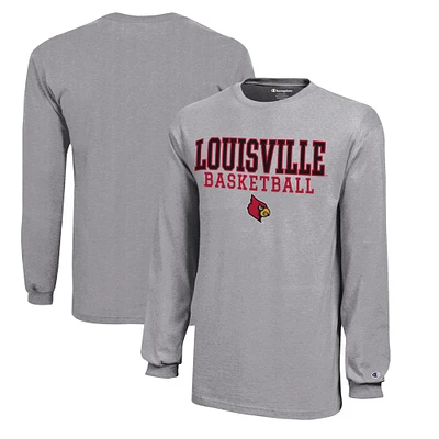 Youth Champion Louisville Cardinals Stacked Logo Long Sleeve Basketball T-Shirt