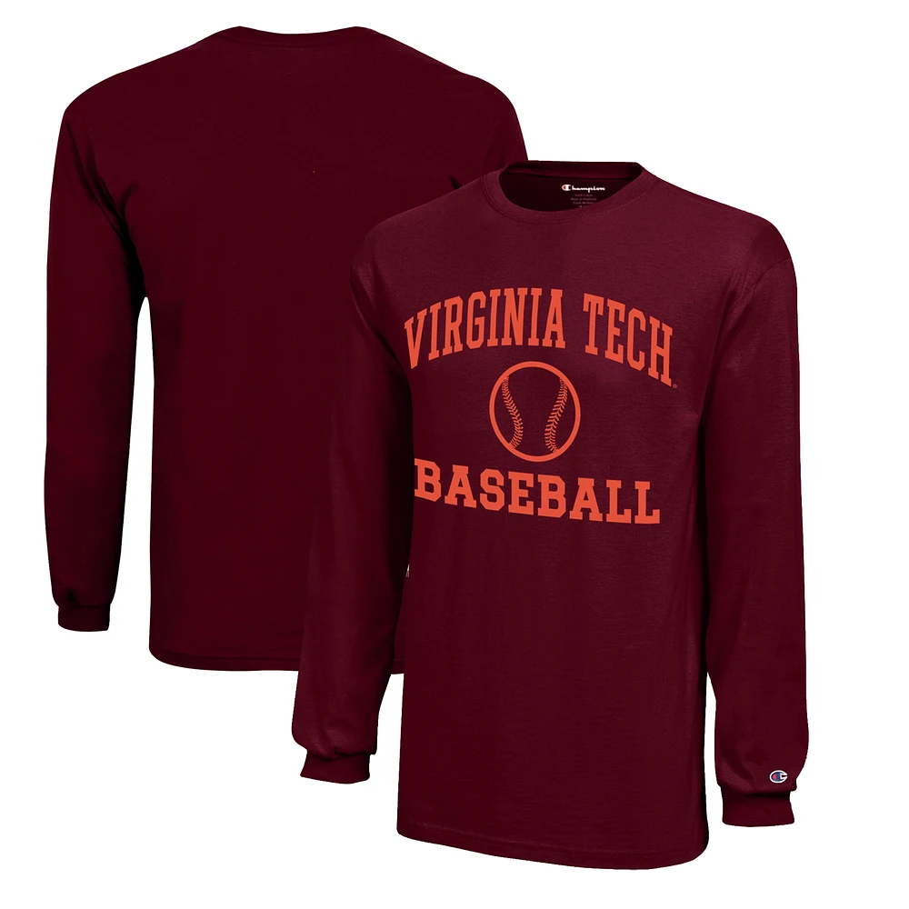 Youth Champion Maroon Virginia Tech Hokies Icon Logo Long Sleeve Baseball T-Shirt
