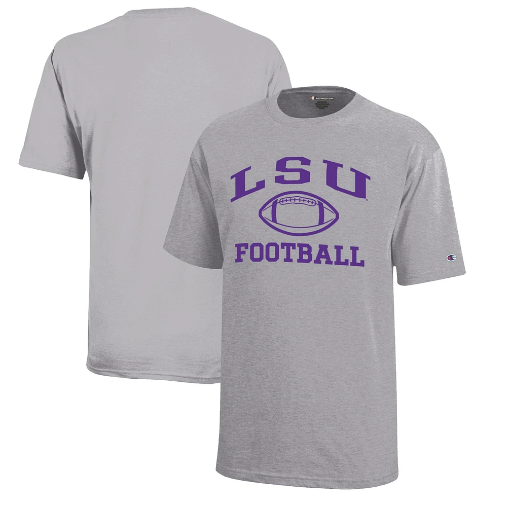 Youth Champion Gray LSU Tigers Icon Logo Football T-Shirt
