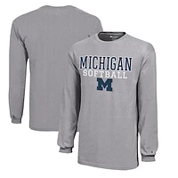 Youth Champion  Gray Michigan Wolverines Stacked Logo Long Sleeve Softball T-Shirt
