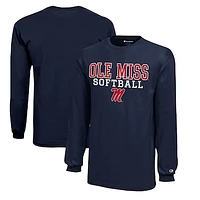 Youth Champion  Navy Ole Miss Rebels Stacked Logo Long Sleeve Softball T-Shirt