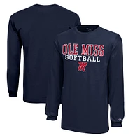 Youth Champion  Navy Ole Miss Rebels Stacked Logo Long Sleeve Softball T-Shirt