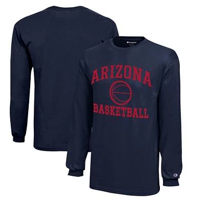 Youth Champion  Navy Arizona Wildcats Icon Logo Long Sleeve Basketball T-Shirt