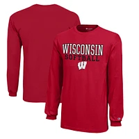 Youth Champion  Red Wisconsin Badgers Stacked Logo Long Sleeve Softball T-Shirt