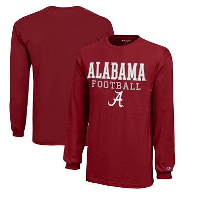 Youth Champion  Crimson Alabama Tide Stacked Logo Long Sleeve Football T-Shirt