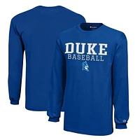 Youth Champion  Royal Duke Blue Devils Stacked Logo Long Sleeve Baseball T-Shirt