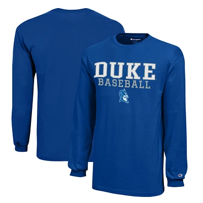 Youth Champion  Royal Duke Blue Devils Stacked Logo Long Sleeve Baseball T-Shirt