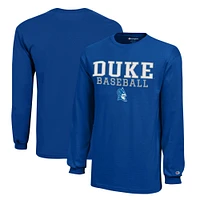 Youth Champion  Royal Duke Blue Devils Stacked Logo Long Sleeve Baseball T-Shirt
