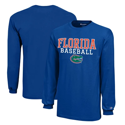 Youth Champion  Royal Florida Gators Stacked Logo Long Sleeve Baseball T-Shirt