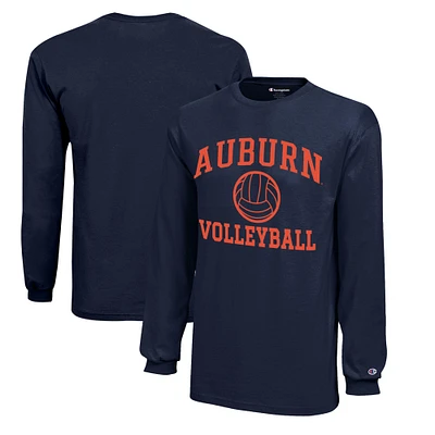 Youth Champion  Navy Auburn Tigers Icon Logo Long Sleeve Volleyball T-Shirt