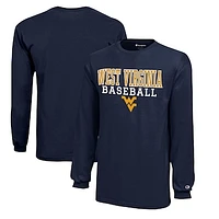 Youth Champion  Navy West Virginia Mountaineers Stacked Logo Long Sleeve Baseball T-Shirt