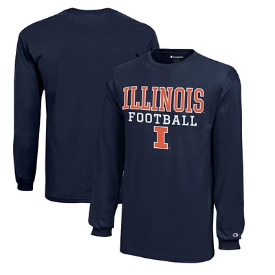 Youth Champion  Navy Illinois Fighting Illini Stacked Logo Long Sleeve Football T-Shirt