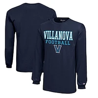 Youth Champion  Navy Villanova Wildcats Stacked Logo Long Sleeve Football T-Shirt