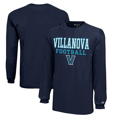 Youth Champion  Navy Villanova Wildcats Stacked Logo Long Sleeve Football T-Shirt