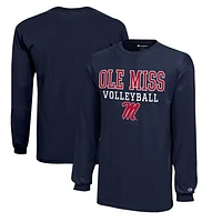 Youth Champion  Navy Ole Miss Rebels Stacked Logo Long Sleeve Volleyball T-Shirt