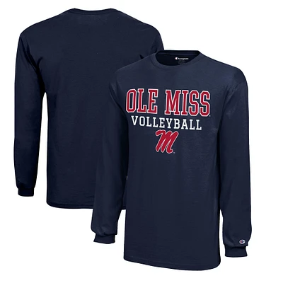 Youth Champion  Navy Ole Miss Rebels Stacked Logo Long Sleeve Volleyball T-Shirt