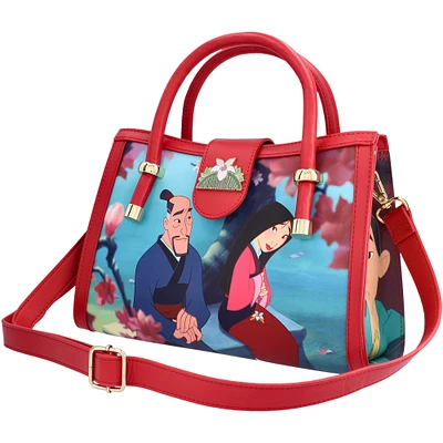 Women's Loungefly Red Mulan Lotus Flower Frame Crossbody Bag with Buckle Closure